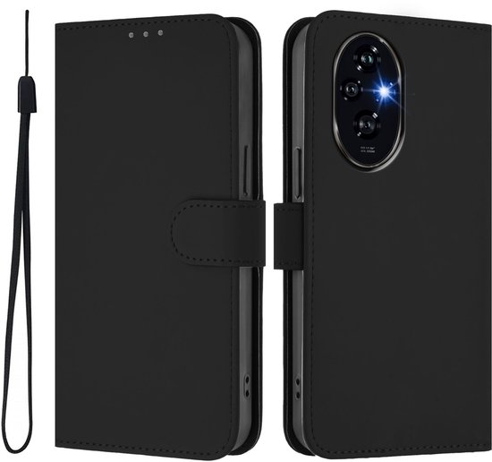 Hoesje geschikt voor HONOR 200 - Phonesta Soft Skin Book Wallet Case met koord - Zwart