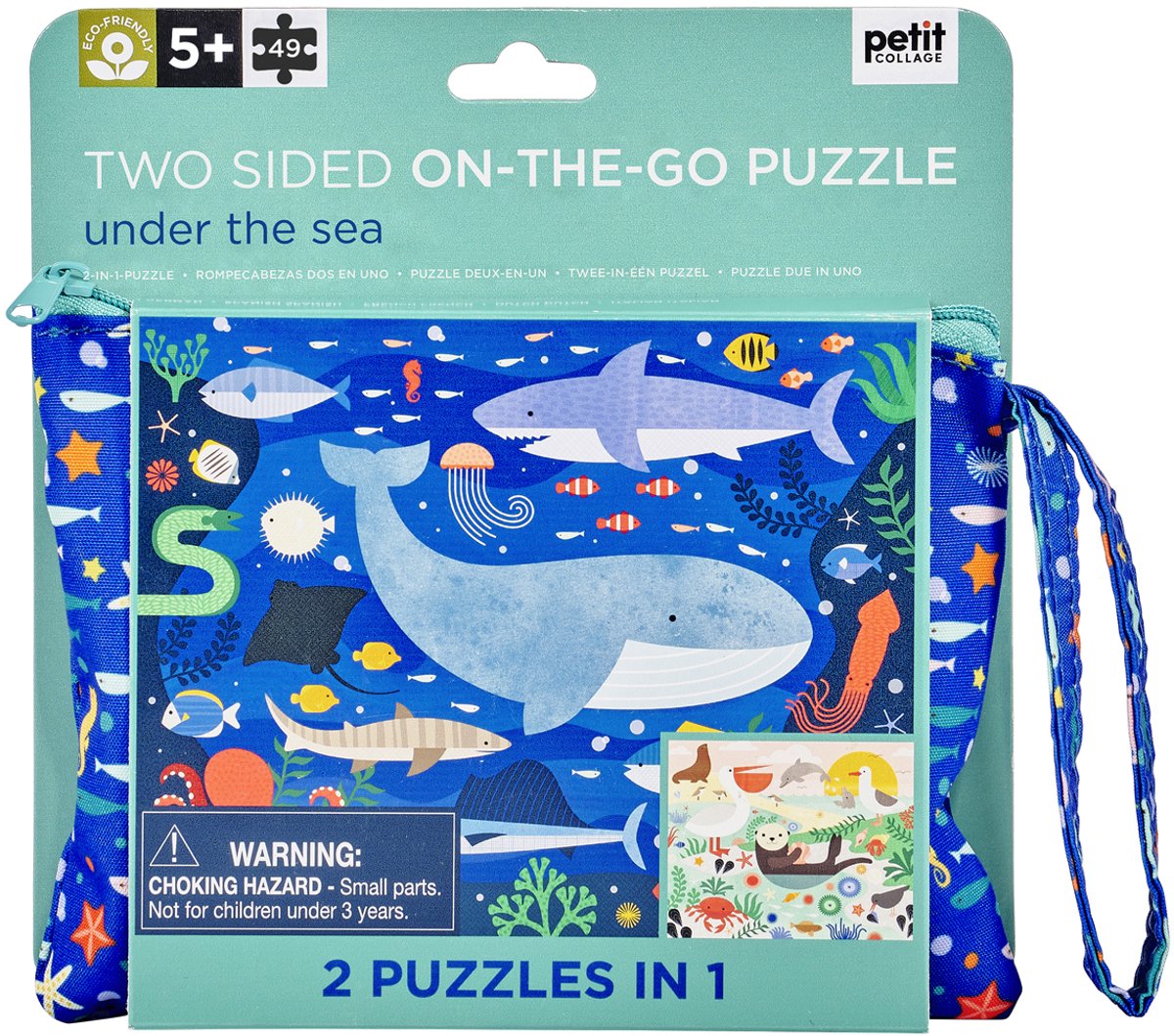 Wild & Wolf dubbelzijdige puzzel in etui met rits | Dieren in zee | vanaf 3 jaar