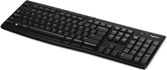 Zwart Logitech K270 draadloos toetsenbord, met numeriek toetsenbord.