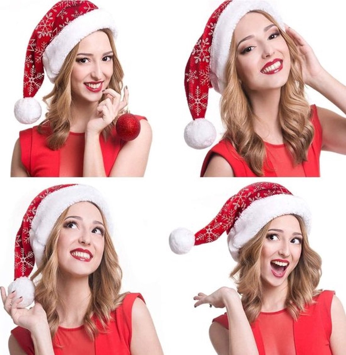 4 stuks kerstmuts voor volwassenen en tieners, uniseks kerstmutsen kerstmuts extra klassieke bont kerstmutsen voor Kerstmis Nieuwjaar feestelijke feestbenodigdheden