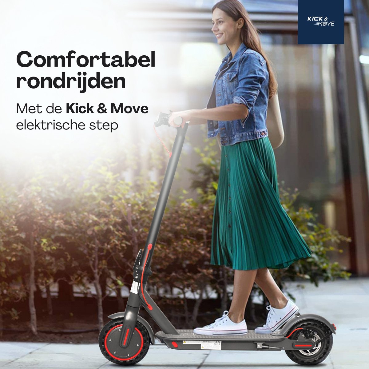 Afbeelding 3 van Kick&Move Elektrische Step E Scooter - Anti lek Banden - 31 km/u - App - LED verlichting - Cruise Control - Schokbestendige wielen - Anti diefstal optie