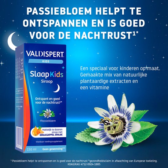 Valdispert Slaap Kids siroop - Passiebloem ontspant en is goed voor de nachtrust* - Geen gewenning** - Met sinaasappelsmaak - Kids vanaf 3 jaar - 150 ml