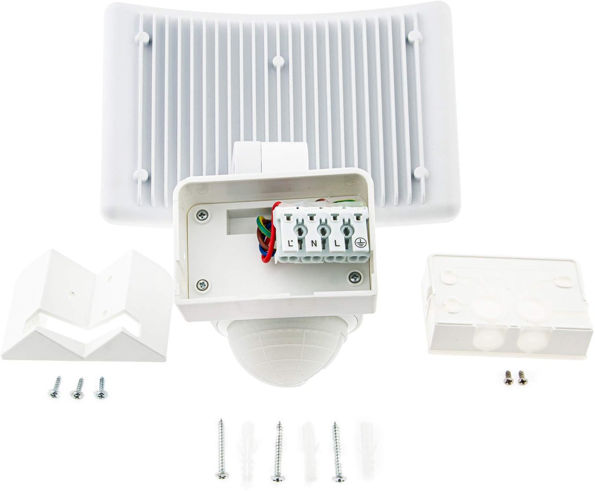 SANSI Led-veiligheidslichten, 45W met bewegingssensor, 6000lm LED-spot met bewegingsmelder 5000K koud wit licht, IP65 waterdicht, wit