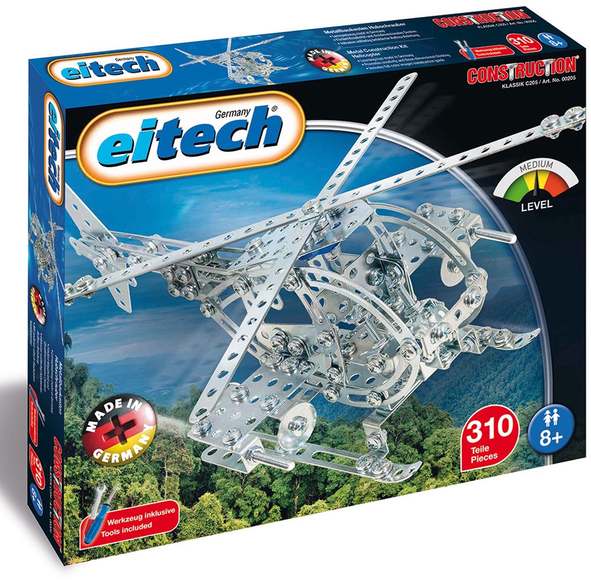Eitech® Bouwdoos – Helikopter – 310-delig – Metalen Bouwpakket met Gereedschap – Constructiespeelgoed – Vanaf 8 Jaar