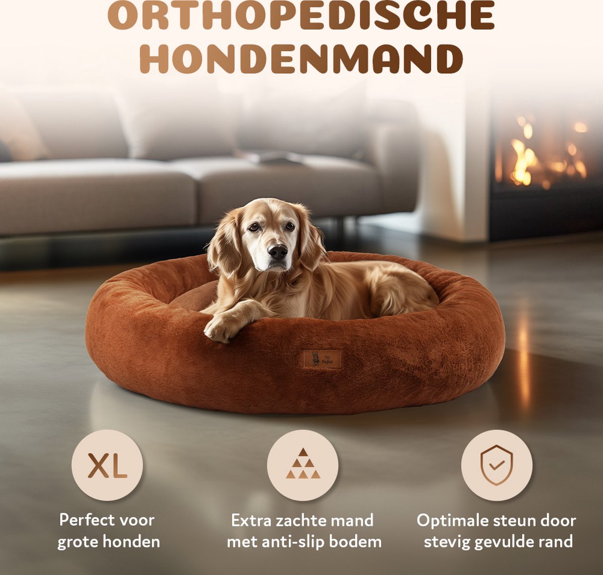 Pet Perfect Orthopedische Hondenmand – Donut Hondenmand – Hondenkussen – Hondenbed – Wasbaar - 100 cm - Bruin thumbnail 4