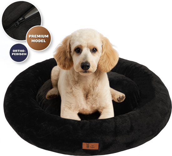 Pet Perfect Orthopedische Donut Hondenmand 80 cm – Hondenkussen – Luxe Hondenbed – Wasbaar – extra gevuld - Zwart