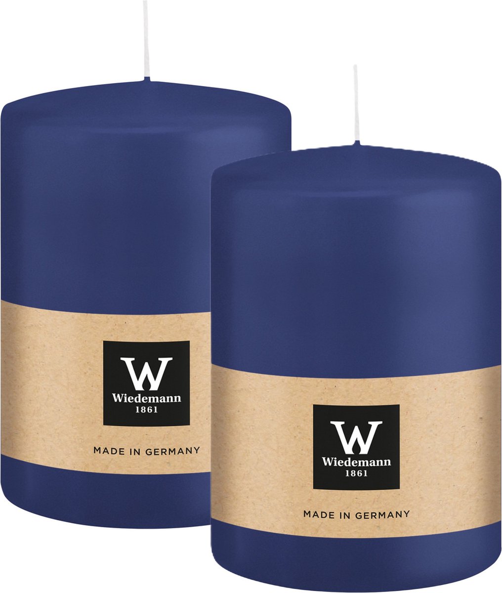 Wiedemann Cilinderkaars/stompkaars groot - 2x - donkerblauw - 15 x 10 cm - 113 branduren - zuilkaarsen