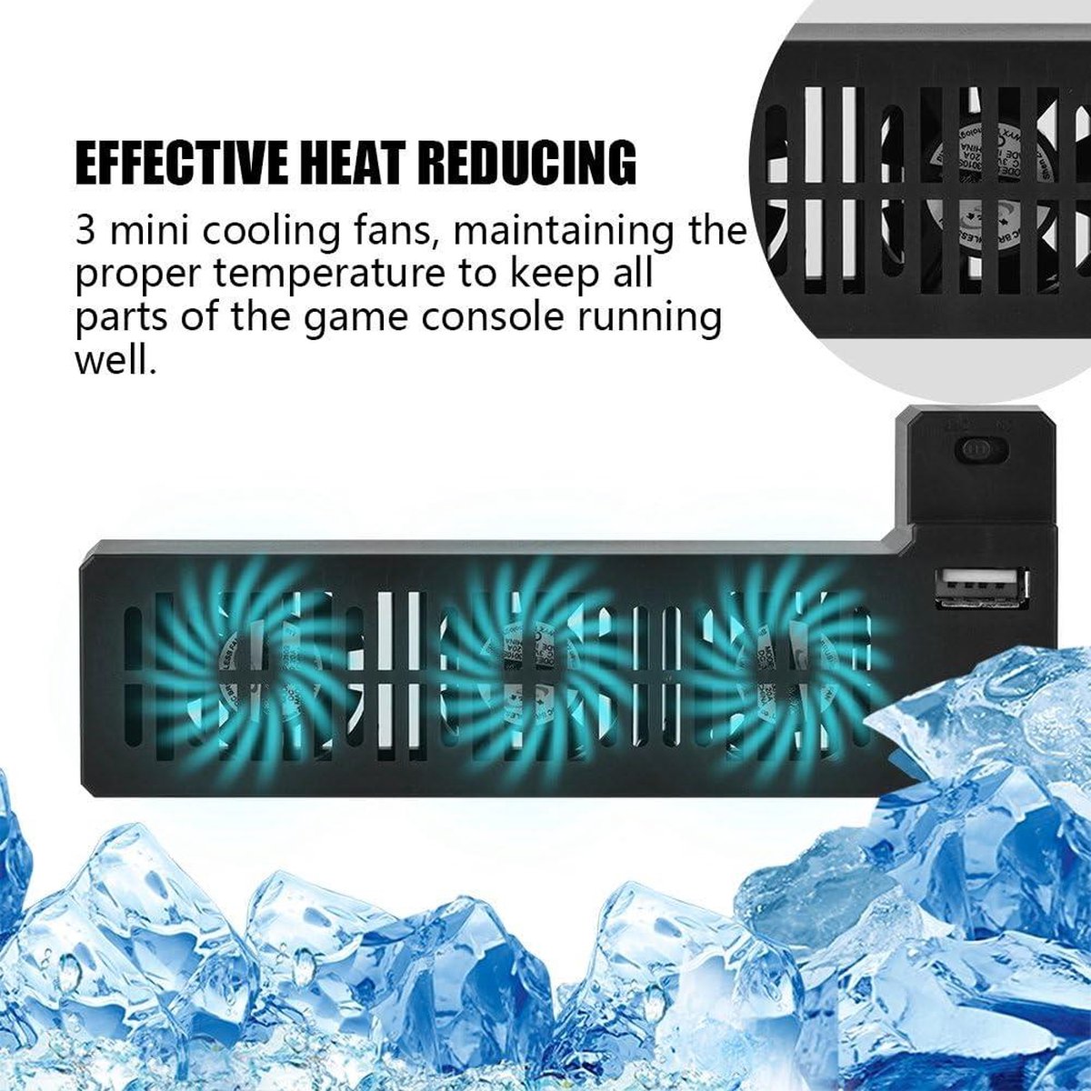 Kant van de externe USB-koelventilator - Warmte vermindert - Draagbaar - One X-gameconsole