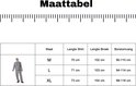 Maattabel voor gevangenis kostuum met gestreepte kleding.