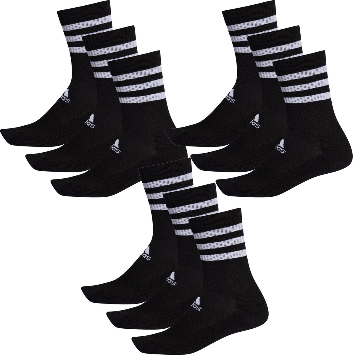 SOKKEN 9 paar adidas CSH CREW 9p tennissokken sportsokken unisex Zwart