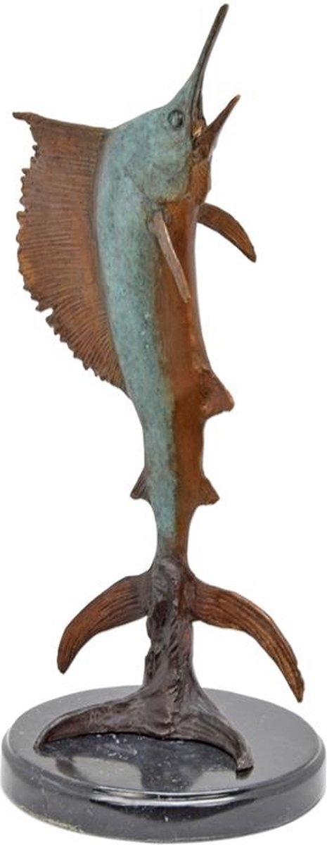 Bronzen Zwaardvis Beeld - Woondecoratie Beeldhouwwerk - bronzen sculptuur zeilvis, maritieme decoratie, oceaan vis beeld - Luxe eyecatcher - Duurzaam brons - Geschenk voor liefhebbers - 38 cm - Brons