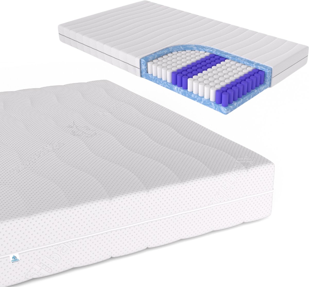 Nobel bedden 120x200x21 HR 45 Pocketvering matras - Wit - Bamboe 120x200x21