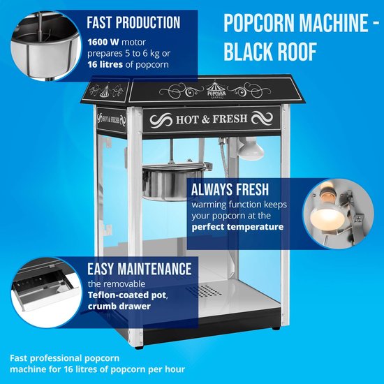 Royal Catering - Popcornmachine - met zwart gekleurde dak