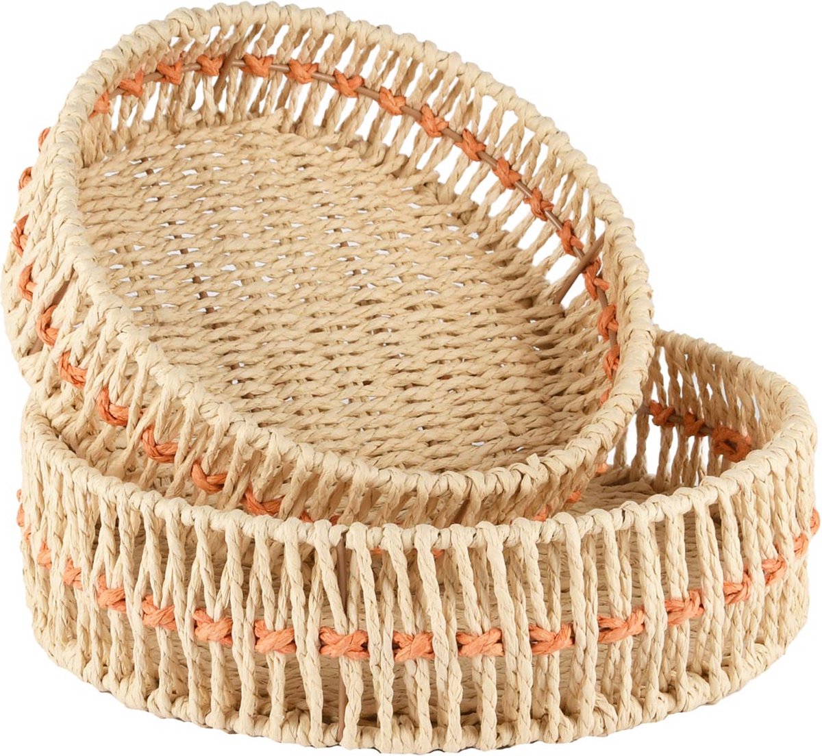 dekoratief Set 2 manden rond, naturel/oranje, jute, 30x30x9cm | A250075