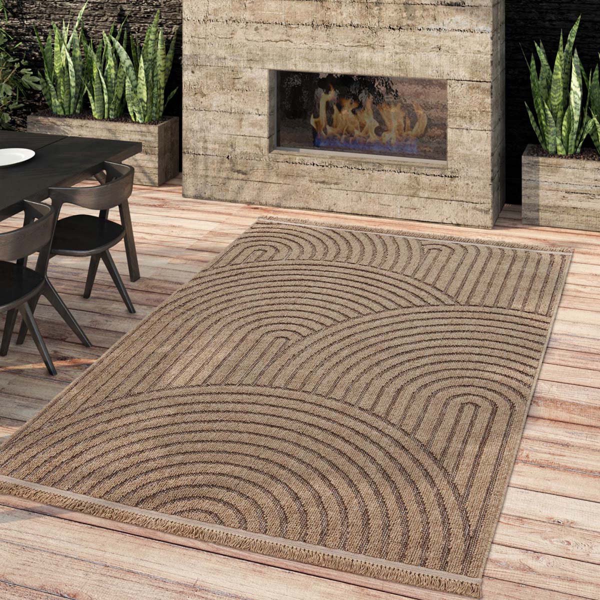 Jute buitenkleed - Waves beige/zwart 240x340 cm