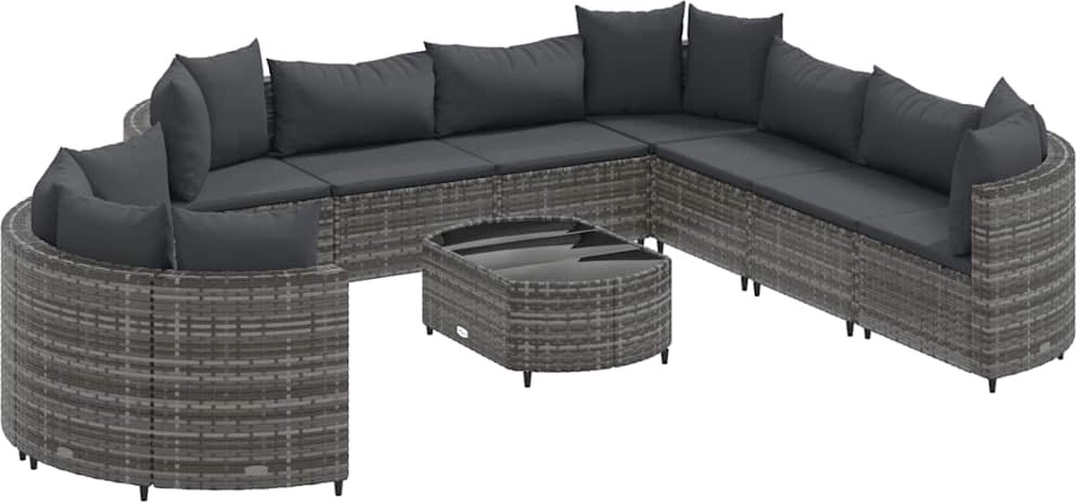 Grijze poly rattan loungeset met kussens voor buiten - The Living Store.