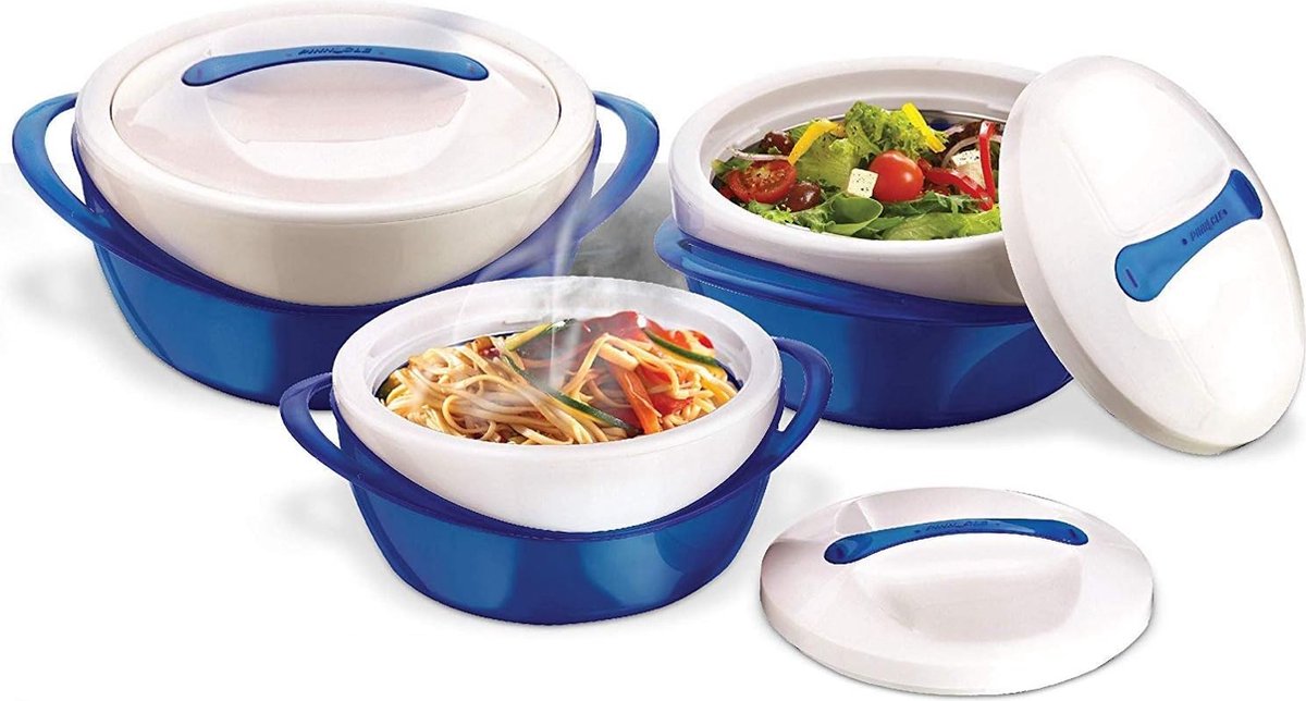 Goodivery ® Thermoware 3-delige set braadpanschotel - grote soep- en slakommenset - geïsoleerde serveerschaal met deksel - geweldige kom voor vakantie, diner en feest