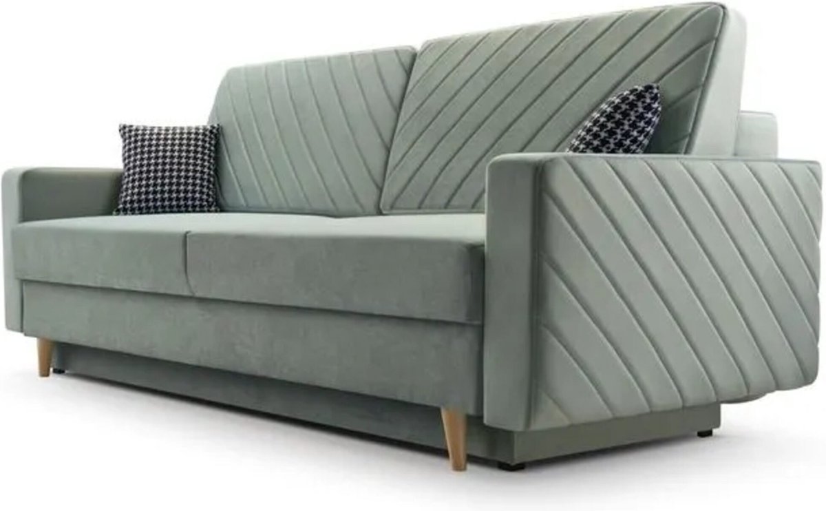3-zitsbank van Velvet voor woonkamer, slaapbank, sofa met slaapfunctie en opbergruimte, moderne bank - 230x96x97cm - Slaapbank CALIFORNIA - Lichtgroen (KRONOS 47)