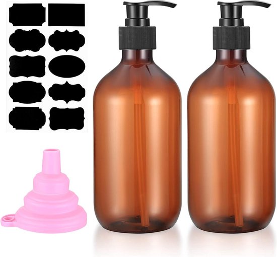 Navulbare Shampoo- en Douchegelflessen - 500 ml - 2 stuks - Bruin - Kunststof — afbeelding 4