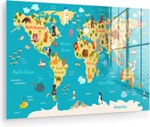 Peinture sur verre - Carte du Wereldkaart - Enfants - Animaux - Jaune - 180x120 cm - Peintures Plexiglas