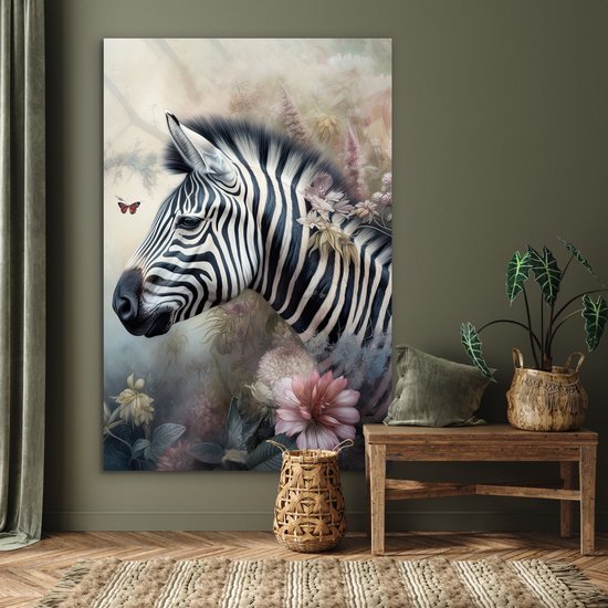 Décoration murale Métal - Peinture Aluminium Industriel - Zebra - Animaux sauvages - Papillon - Fleurs - 100x150 cm - Dibond - Photo sur aluminium - Décoration murale industrielle - Pour le salon/chambre