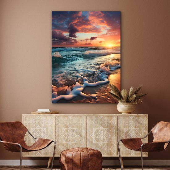 Décoration murale Métal - Peinture Aluminium Industriel - Coucher de Soleil - Plage - Mer - Golf - 90x120 cm - Dibond - Photo sur aluminium - Décoration murale industrielle - Pour le salon/chambre