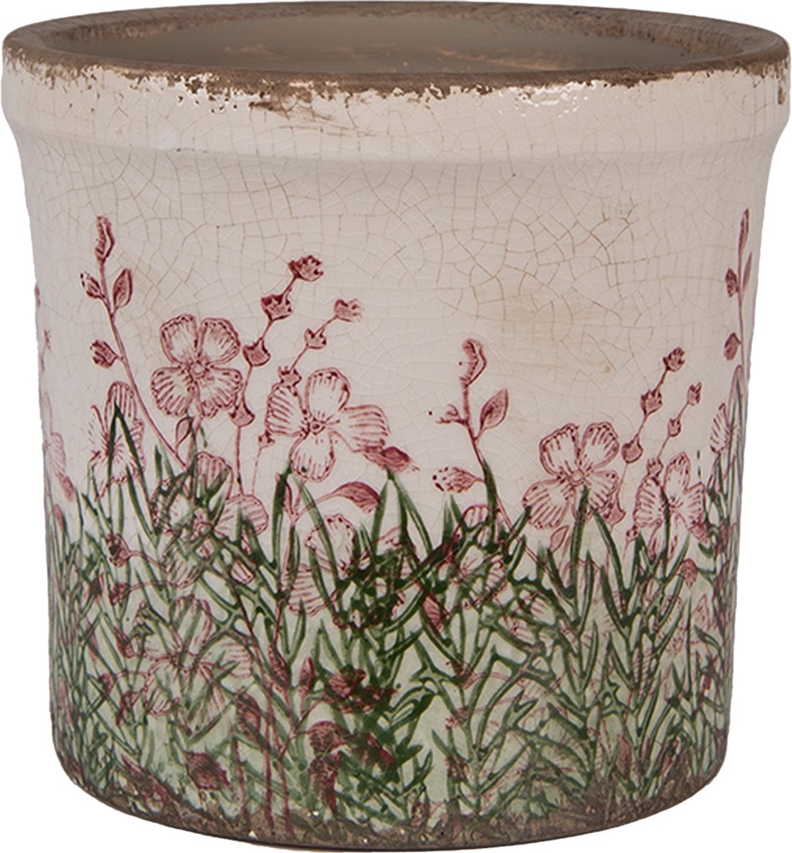 Clayre & Eef Bloempot Ø 15x14 cm Beige Keramiek Bloemen