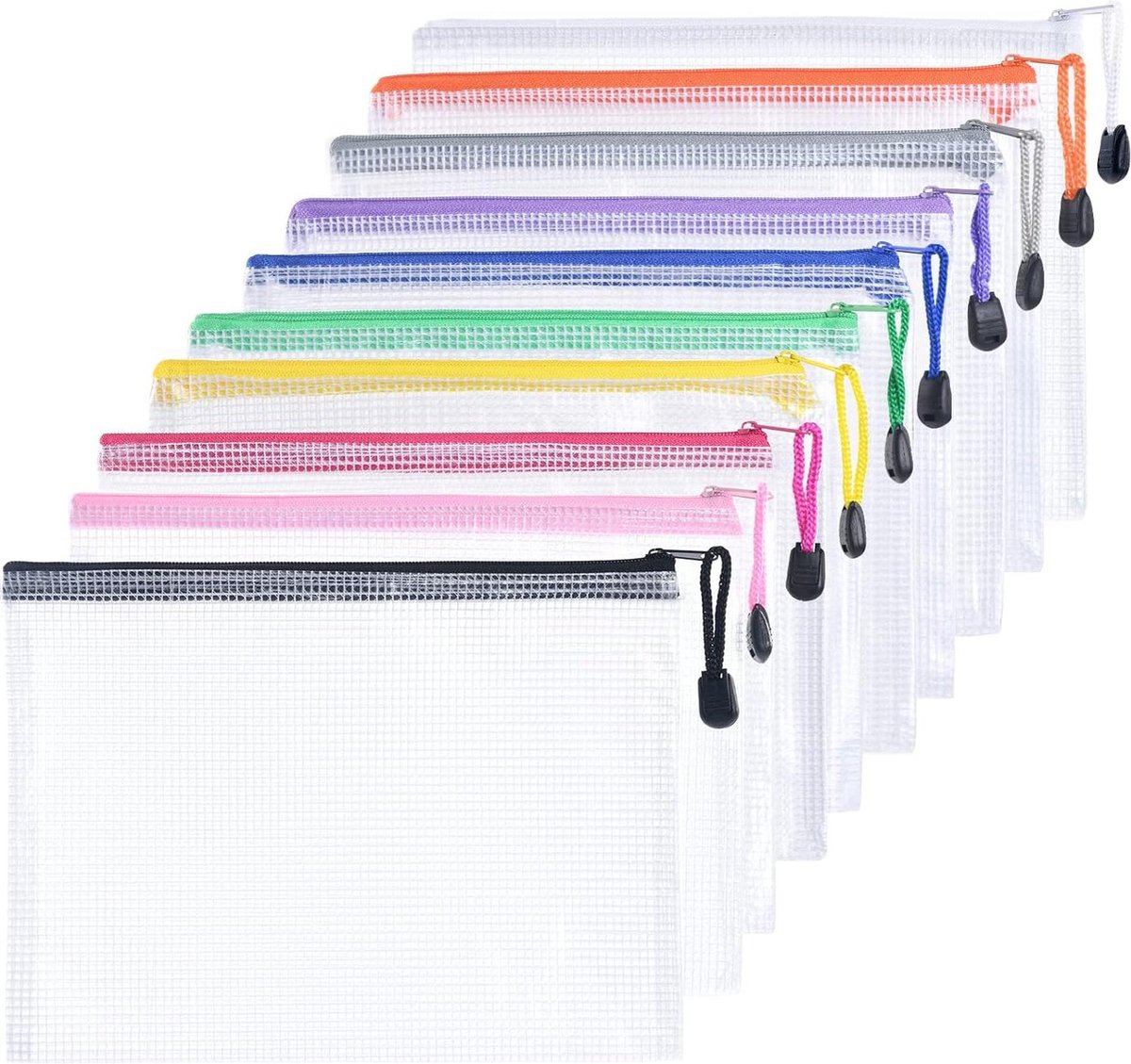 10 stuks documentenmap met ritssluiting - mesh-kunststof - A5 formaat - voor bestanden papier documenten - cosmetica huiswerk - reisaccessoires .