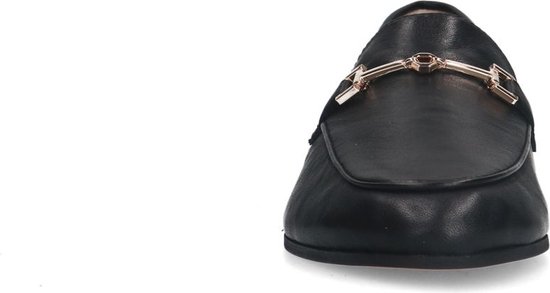 Sacha - Dames - Zwarte leren loafers met goudkleurige chain - Maat 37