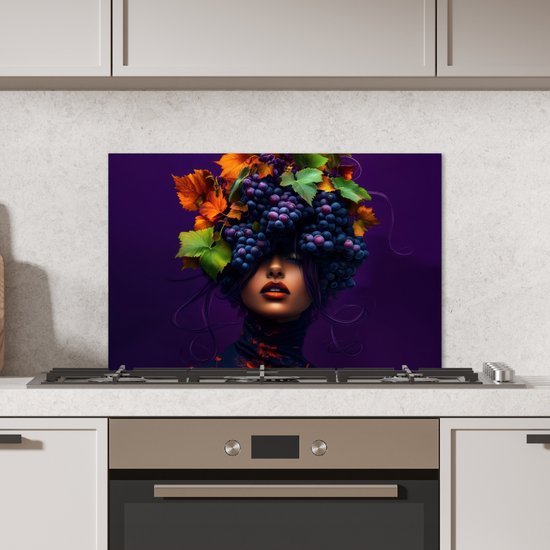 Crédence de Cuisinière en Aluminium 70x50 cm - Femme - Pourpre - Raisins - Écran Pare-éclaboussures pour Plaque de Cuisson - Protection Murale