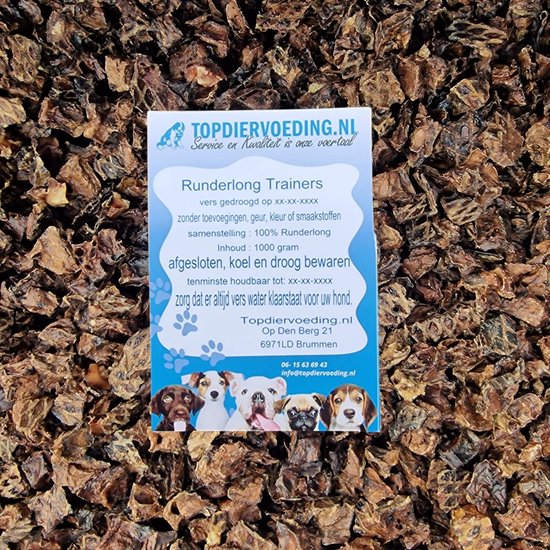 Topdiervoeding Runderlong Trainers Hondensnacks - Vers Gedroogd en Vetarm - 1 KG