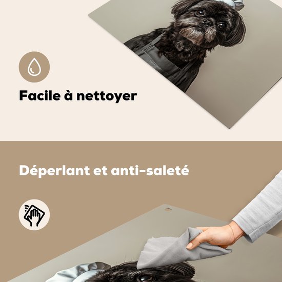 KitchenYeah® Protection plaque induction 81.2x52 cm - Chien - Vêtements de chef - Noir - Beige - Protege plaque de cuisson - Couvre plaque induction - Protecteur d'induction - Cuisine