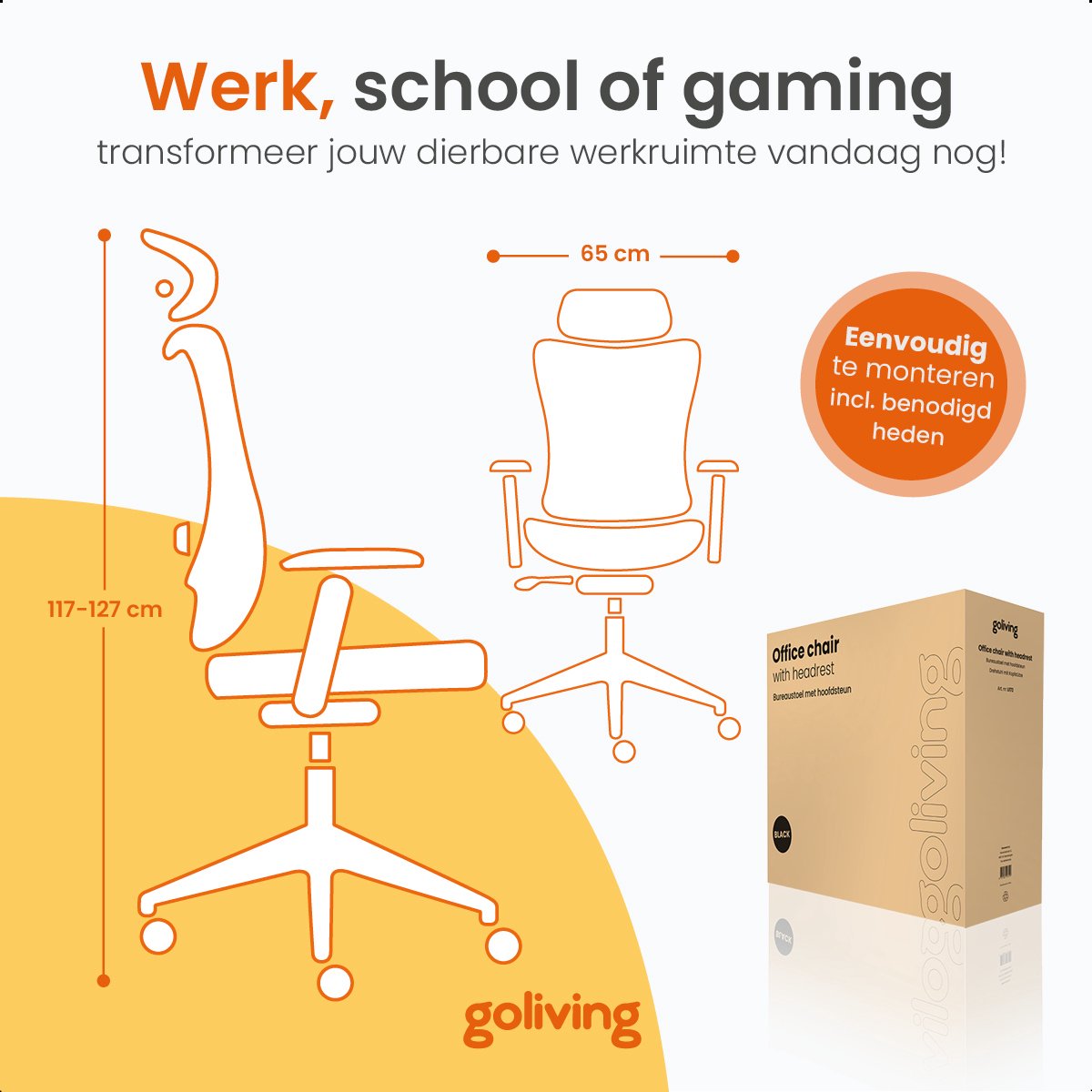 Goliving Ergonomische Bureaustoel - Office  Chair - Met - afbeelding 3