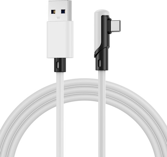 VR Link Kabel USB naar USB-C voor Meta Quest 3S / 3 / 2 / Pro, Pico 4 Ultra / 4 en PC / Steam VR door MMOBIEL - 90 Graden Type-C Kabel voor VR Headset Gaming - 5m USB Oplaadkabel – Wit