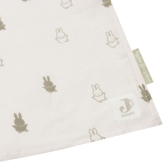 Jollein x Nijntje - Hydrofiele Doek Large 115x115cm - Inbakerdoek, Spuugdoekjes, Baby Doeken - Zacht Katoen - Happy Miffy - Olive Green - 2 Stuks van Jollein — afbeelding 5