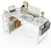 Bol.com Klein Hoekbureau met Stopcontacten - 100x70 cm L-vormig Computerbureau Schrijftafel met Omkeerbare Grote Opbergplanken -... aanbieding