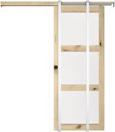 Bol.com Vente-unique Hangende schuifdeur met 3 ramen - H205 x L73 cm - Naturelkleurig mdf - Mat gehard glas - ACOSTA II aanbieding