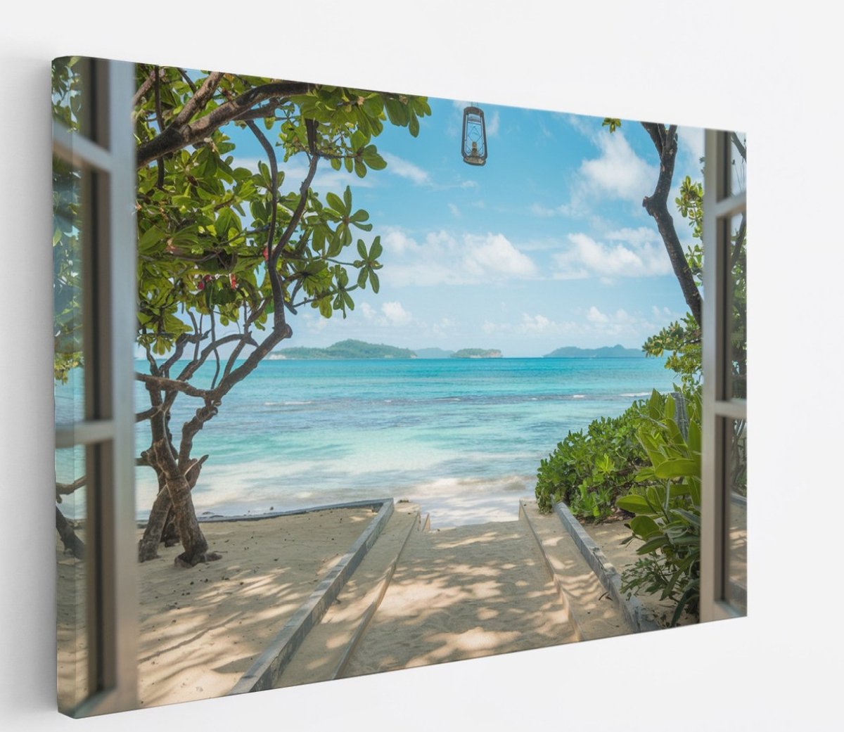 Saammp Canvas Schilderij - Zee - Strand - Natuur - Doorkijk - 70x50 - Foto op canvas - Wanddecoratie - Muurdecoratie Woonkamer - Slaapkamer decoratie - Canvas Print Multicolor