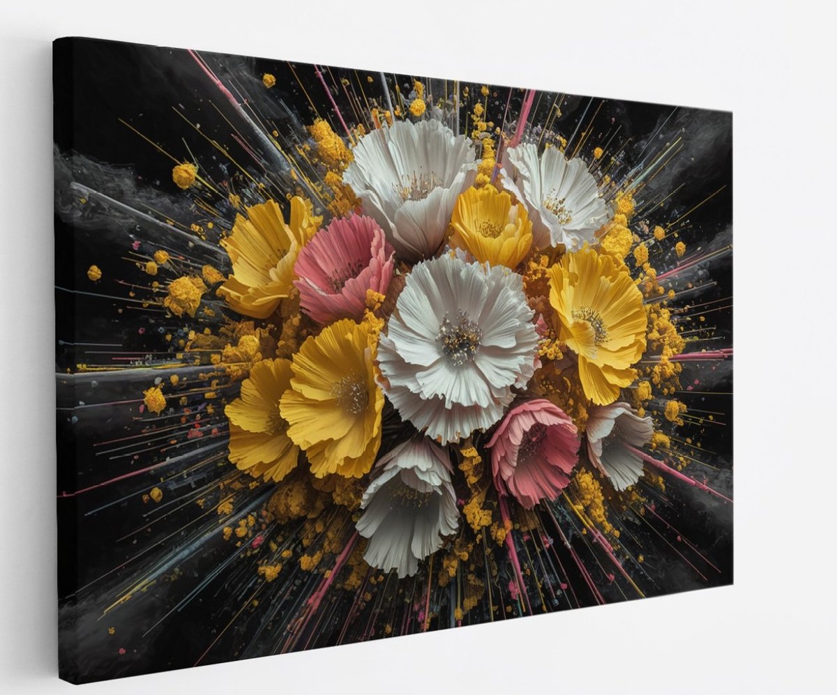 Saammp Canvas Schilderij - Bloemenexplosie Kleurrijk - Abstract - Modern - 90x60 - Foto op canvas - Wanddecoratie - Muurdecoratie Woonkamer - Kantoor Decoratie Multicolor