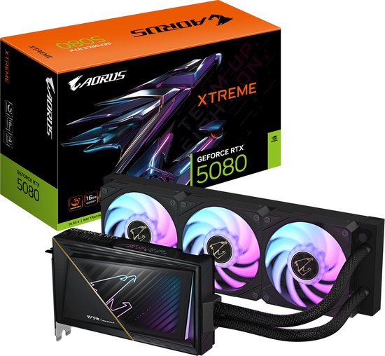 GIGABYTE AORUS GeForce RTX 5080 XTREME WATERFORCE 16G - Videokaart - 16GB GDDR7 - PCIe 5.0 - 1x HDMI - 3x DisplayPort