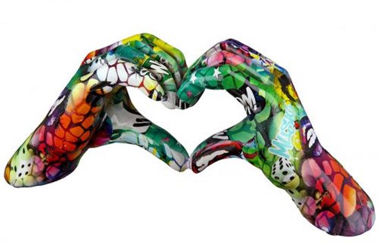 Gilde Handwerk - Love Sign Hands - Street/ Pop Art green - Image Sculpture - Polyrésine