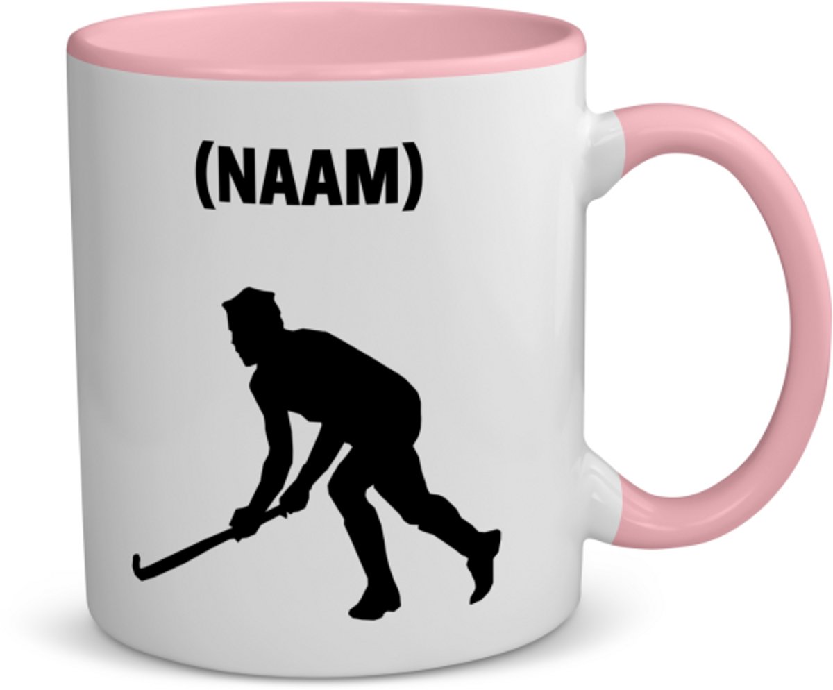 Akyol - hockey met eigen naam koffiemok - theemok - roze - Hockey - hockeyer - sport - 350 ML inhoud