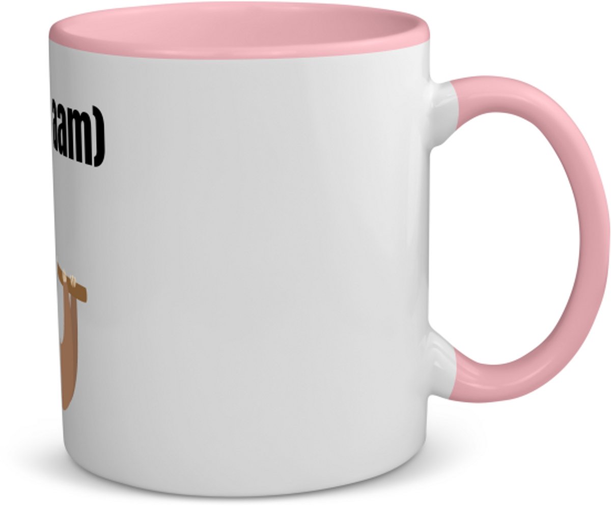 Akyol - luiaard met koffie met eigen naam koffiemok - theemok - roze - Luiaard - luiaard liefhebbers - iemand die houdt van luiaards - verjaardag - cadeau - kado - 350 ML inhoud