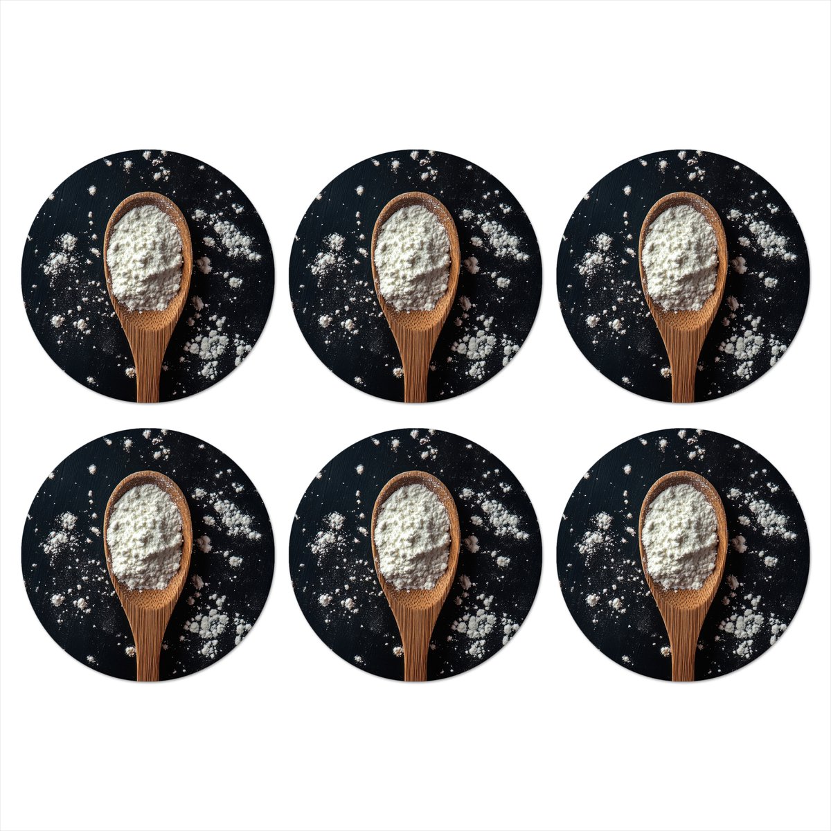 Onderzetters voor glazen - Rond - Meel - Hout - Lepel - 10x10 cm - Glasonderzetters - 6 stuks