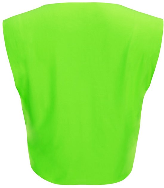 Achterkant van een neon groen cropped top met korte mouwen.