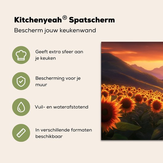 Crédence de Cuisinière en Aluminium 120x60 cm - Tournesols - Coucher de soleil - Paysage - Écran Pare-éclaboussures pour Plaque de Cuisson - Protection Murale