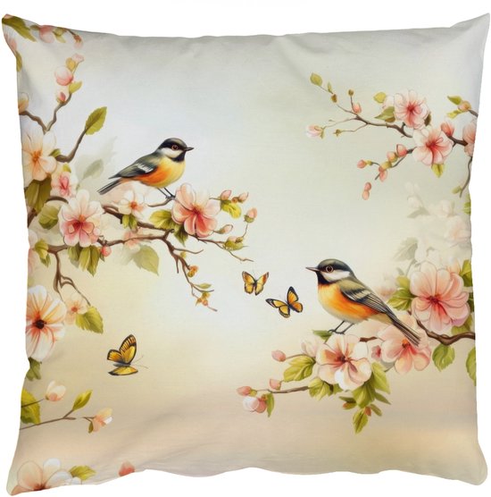 Sierkussens - Kussentjes Woonkamer - 45x45 cm - Takken - Bloemen - Vogeltjes - Roze