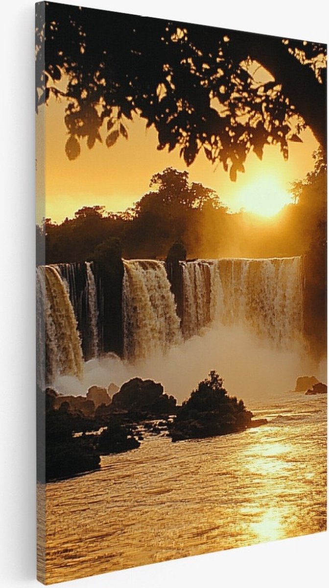Saammp Canvas Schilderij - Natuur - Landschap - Watervallen - 30x45 - Foto op canvas - Wanddecoratie - Muurdecoratie Woonkamer - Slaapkamer decoratie - Canvas Print Multicolor