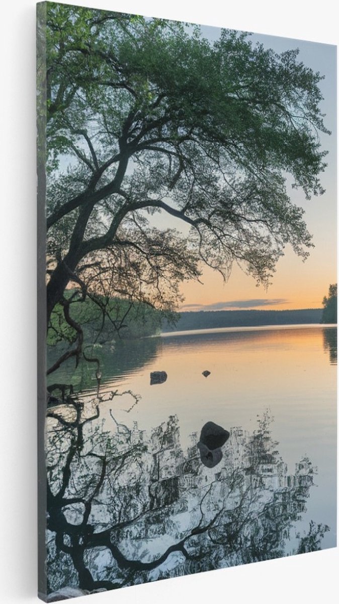 Saammp Canvas Schilderij - Boom in het water met zonsondergang - Landschap - Natuur - 30x45 - Foto op canvas - Wanddecoratie - Muurdecoratie Woonkamer - Slaapkamer decoratie - Canvas Print Multicolor