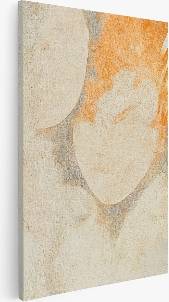 Saammp Canvas Schilderij - Beige penseelstreken - Oranje - Abstract kunstwerk - 50x70 - Foto op canvas - Wanddecoratie - Muurdecoratie Woonkamer - Slaapkamer decoratie - Canvas Print Multicolor